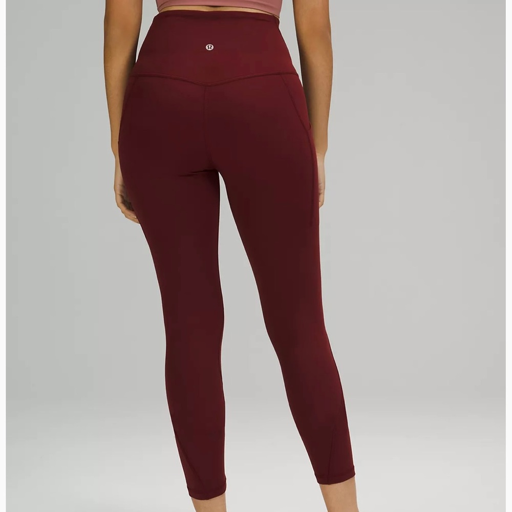 Lululemon high rise align leggings with pockets. 25”. Size 4. Red merlot color.